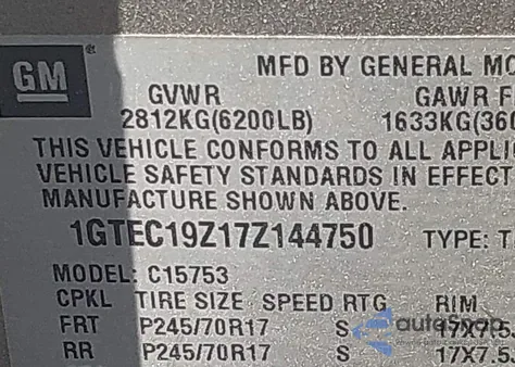 2007 GMC Sierra 1500 Classic Work Truck z USA, uszkodzony, nr VIN 1GTEC19Z17Z144750